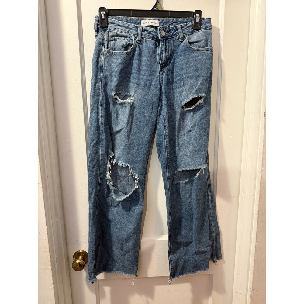 Ashley Mason Distressed Wide Leg Jeans in 5/27
